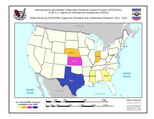 States with INTSORMIL PIs and 2001 Sorghum and Maize Yield, Area and Production Data